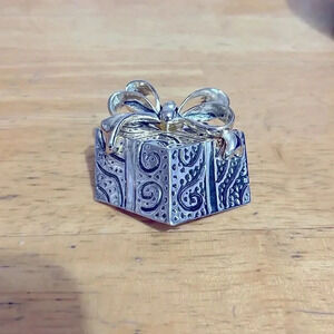 Vintage Christmas Wrapped Present with ribbon Brooch or Pendant